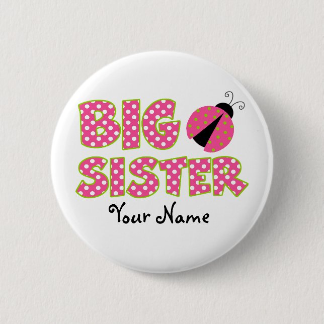 Big Sister Pink Ladybug Button (Front)