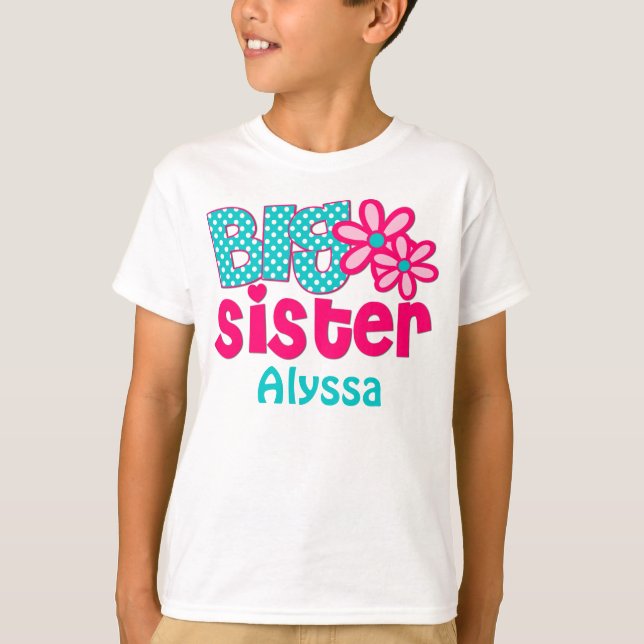 Big Sister Pink Teal Personalised shirt (Front)
