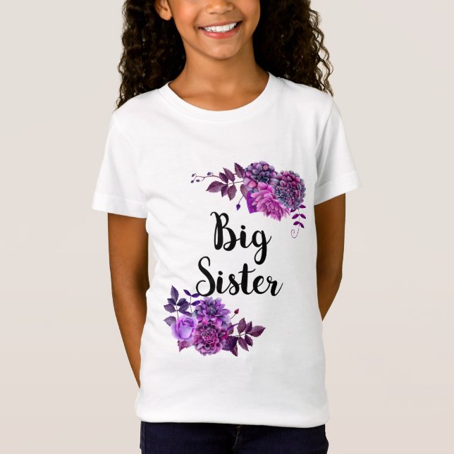 Big sister. Purple flowers. Violet floral girl T-Shirt (Front)