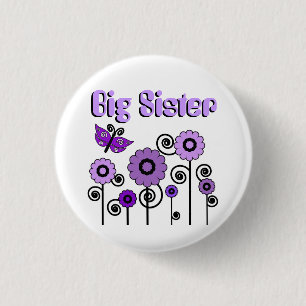 Big Sister, purple flowers with butterfly button