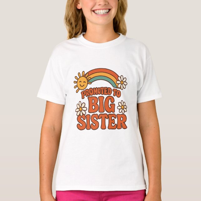 Big Sister Retro New Baby Announcement T-Shirt (Front)