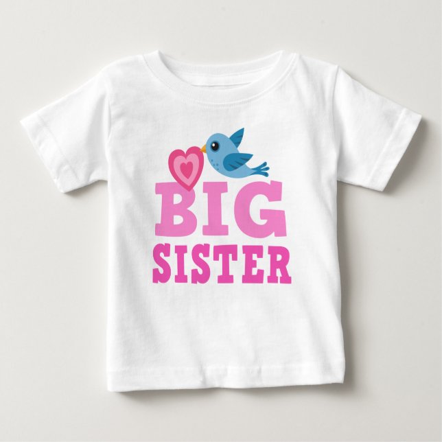 Big sister shirt with cute cartoon bird and heart (Front)