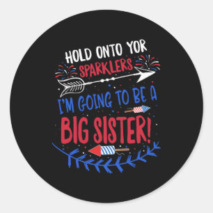 Big Sister Sparkler 4th Of July Pregnancy Announce Classic Round Sticker
