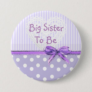 Big Sister to be Baby Shower Button: Purple Bow 7.5 Cm Round Badge