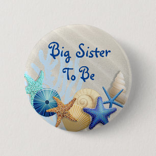 Big Sister to Be, Beach Themed Baby Shower 6 Cm Round Badge