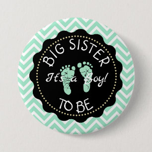 Big Sister to be Green Chevron Baby Shower button