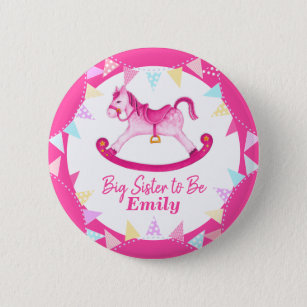 Big sister to be name new baby hobby horse button