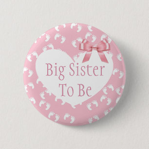 Big Sister to be Pink Bow Baby Shower Button