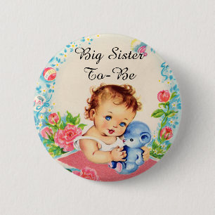 Big Sister To Be Vintage Baby Shower Button
