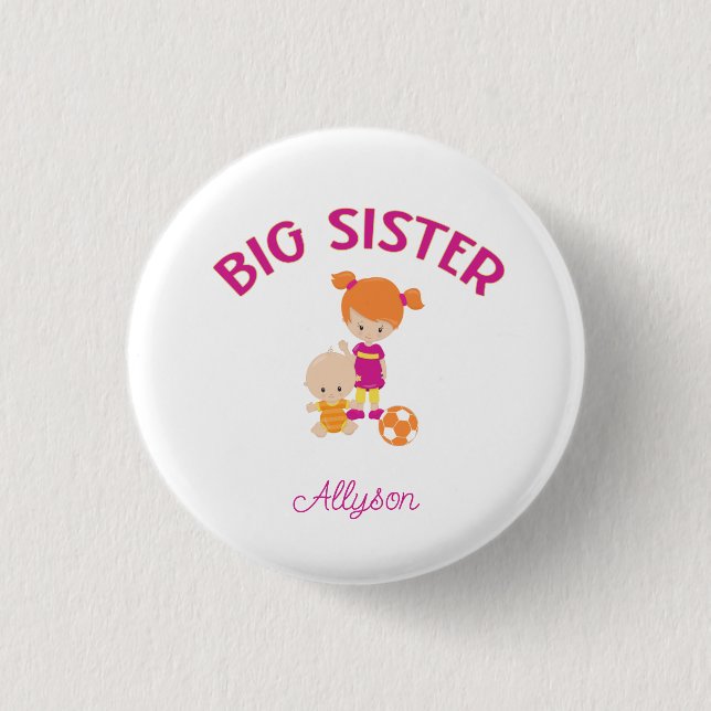 Big Sister with Baby Brother Personalised 3 Cm Round Badge (Front)