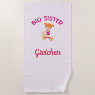 Big Sister with Baby Brother Personalised Sister Beach Towel
