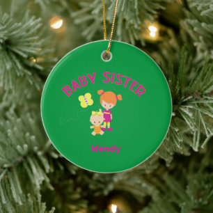 Big Sister with Baby Sister Name Year Custom Ceramic Tree Decoration