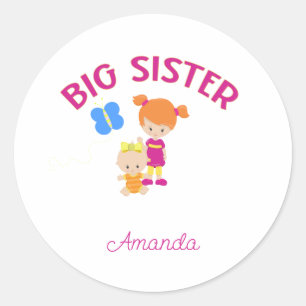 Big Sister with Baby Sister Personalised Classic Round Sticker