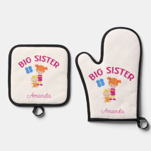 Big Sister with Baby Sister Personalised Oven Mitt & Pot Holder Set