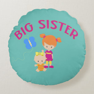 Big Sister with Baby Sister  Round Cushion