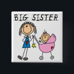 Big Sister with Little Sister T-shirts and Gifts 15 Cm Square Badge<br><div class="desc">A cute stick figure Big Sister design on big sister T-shirts,  mugs,  magnets,  cards,  stickers,  and other items featuring the big sister with a little sister!</div>