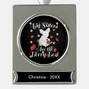 Big Sisters Berry Best - Mouse Strawberry Pun Silver Plated Banner Ornament