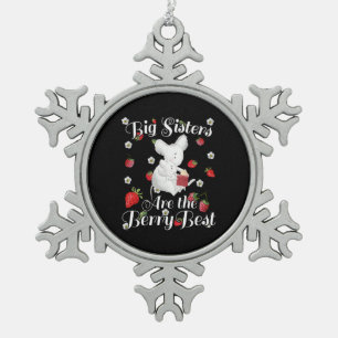 Big Sisters Berry Best - Mouse Strawberry Pun Snowflake Pewter Christmas Ornament