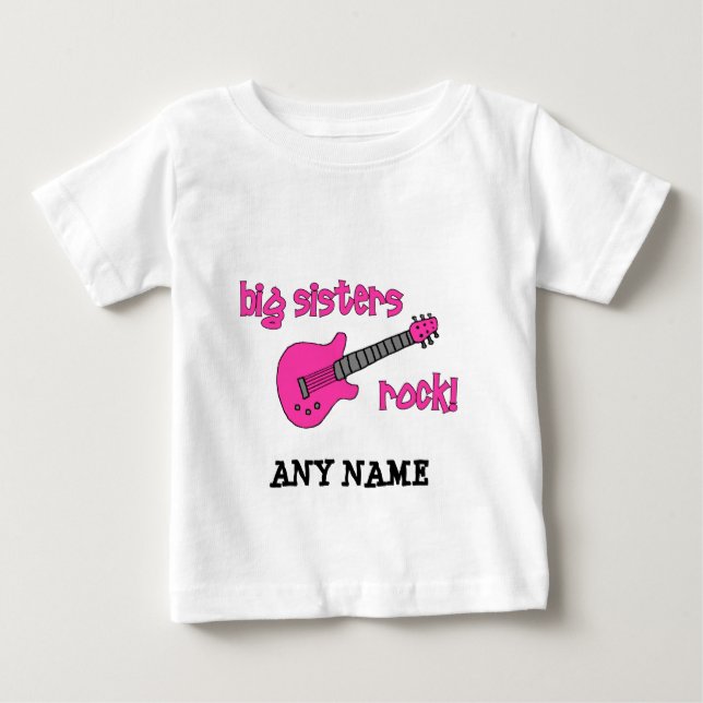 Big Sisters Rock! with Pink Guitar Baby T-Shirt (Front)