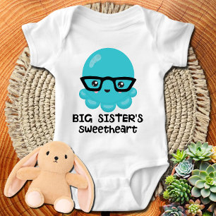 Big Sister's Sweetheart Blue Kawaii Octopus Baby Bodysuit