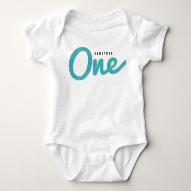 Big Sketch One Blue Baby Boy First Birthday Party Bodysuit (Front)
