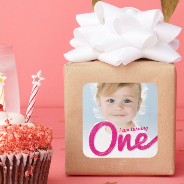 Big Sketch One Girl 1st Birthday Party Favour Phot Square Sticker (Party)
