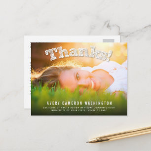 Big Sketched Thanks Modern Grad Photo Thank You Postcard