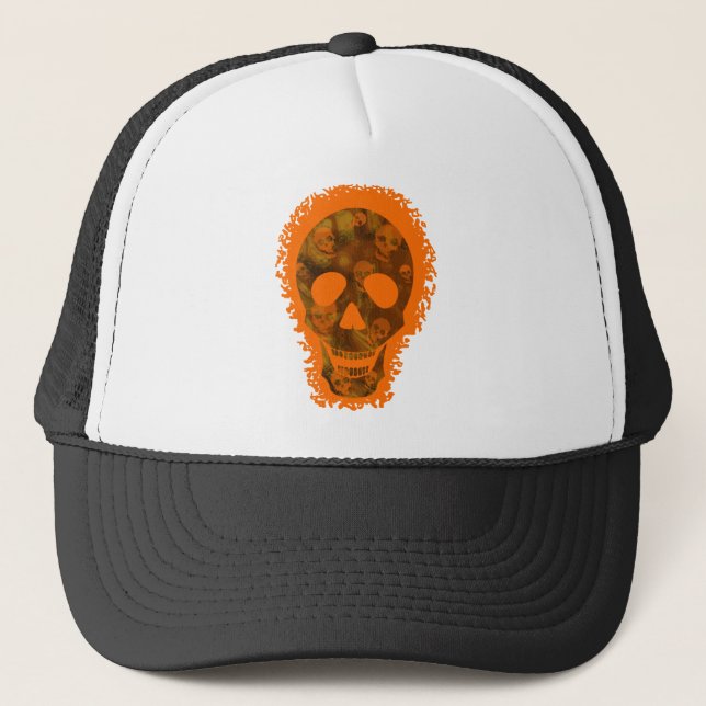 Big Skull Orange trucker hat (Front)
