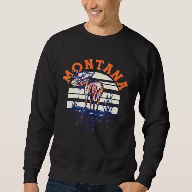 Big Sky Country Montana Cool Retro Moose Travel Ar Sweatshirt (Front)