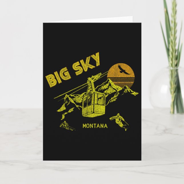 Big Sky Montana Distressed Retro Skiing Tee  Card (Front)