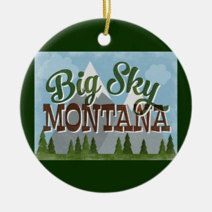 Big Sky Montana Fun Retro Snowy Mountains Ceramic Tree Decoration