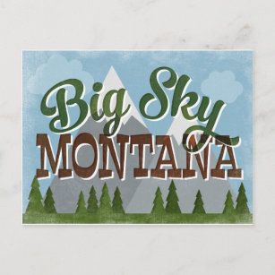 Big Sky Montana Fun Retro Snowy Mountains Postcard