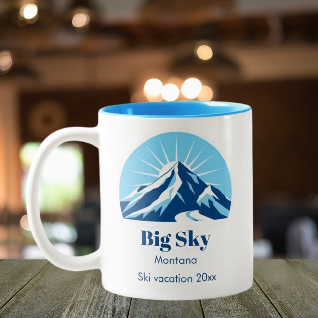 Big sky Montana lone Mountain ski souvenir Two-Tone Coffee Mug (Creator Uploaded)