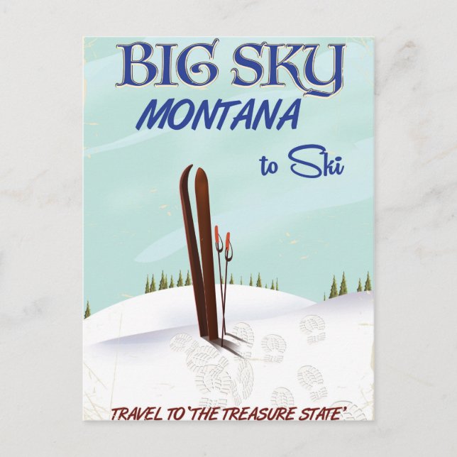 Big Sky, Montana skiing travel poster Postcard (Front)