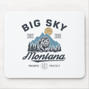 Big - Sky Montana Snow Skiing Trendy Retro Lodge Mouse Pad