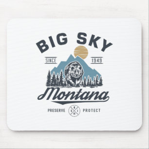 Big - Sky Montana Snow Skiing Trendy Retro Lodge Mouse Pad
