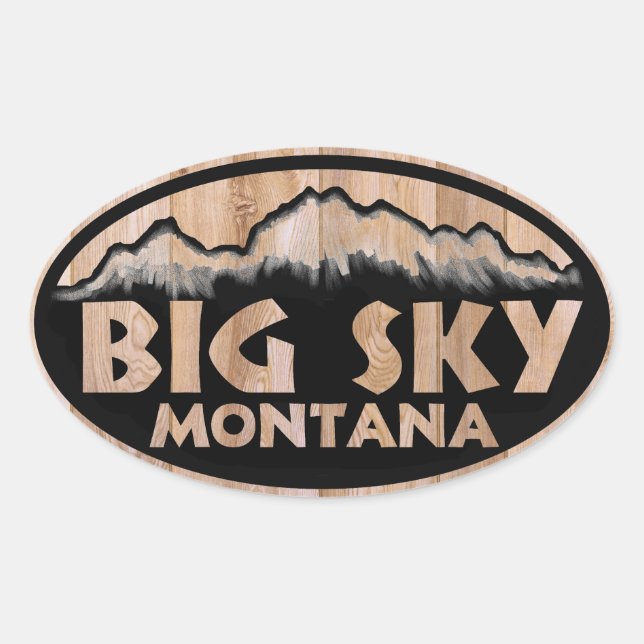 Big Sky Montana wooden oval stickers (Front)