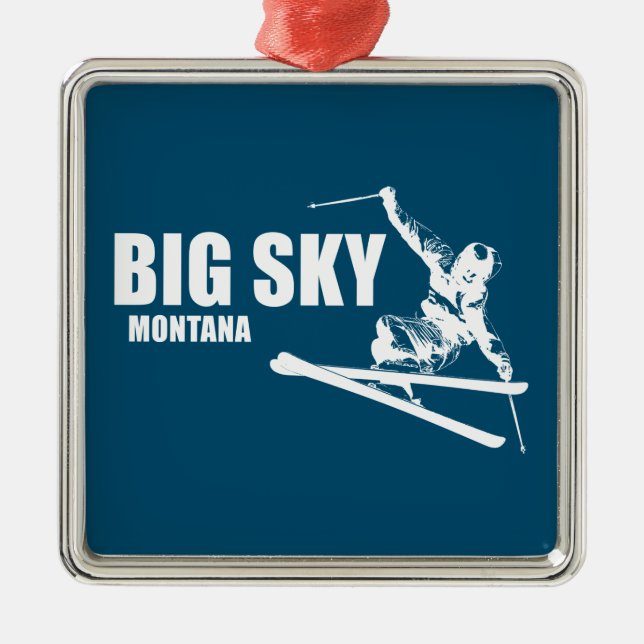 Big Sky Resort Montana Skier Metal Tree Decoration (Front)