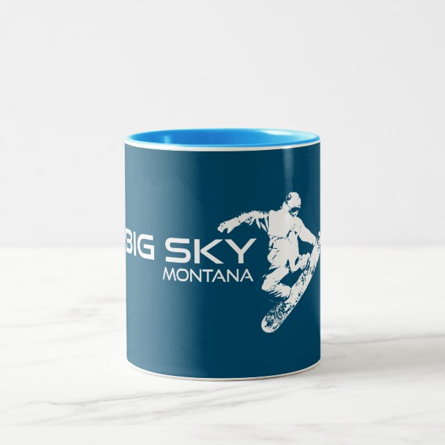 Big Sky Resort Montana Snowboarder Two-Tone Coffee Mug (Center)