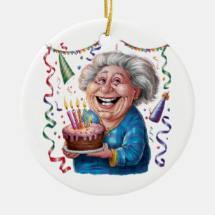 Big Smile Granny Birthday Ceramic Tree Decoration