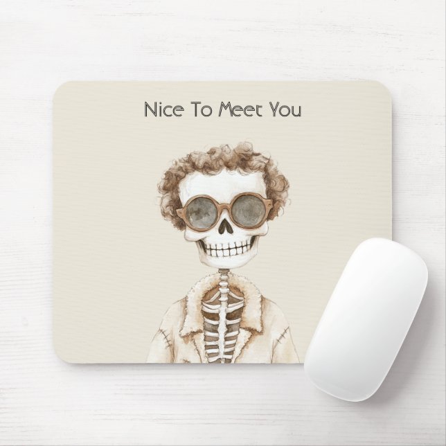 Big Smile Skeleton Glasses Nice To Meet You Mouse Pad (With Mouse)