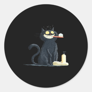 Big Smiling Cat With Toothbrush For Teeth Brushing Classic Round Sticker