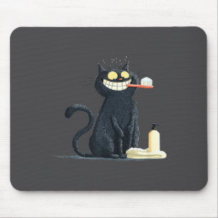 Big Smiling Cat With Toothbrush For Teeth Brushing Mouse Pad