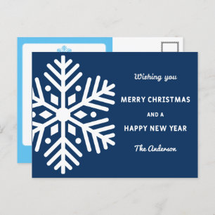 Big Snowflake Christmas and New Year Holiday Postcard
