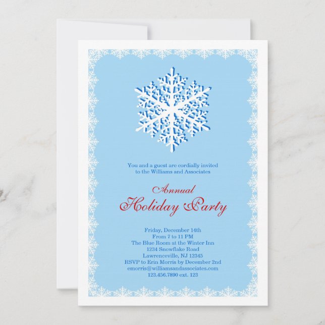 Big Snowflake Holiday Party Invitation (Front)