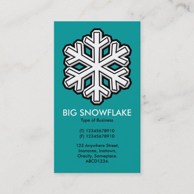 Big Snowflake - Turquoise (009999) Business Card (Front)