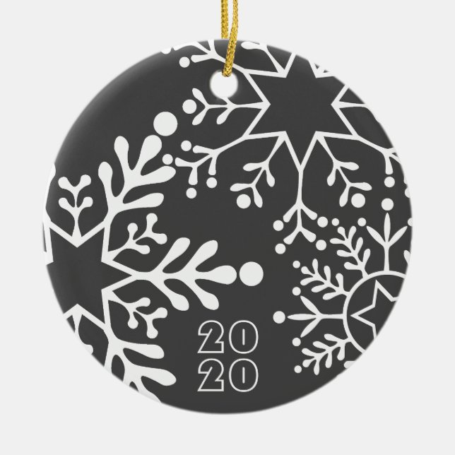 Big SNOWFLAKES Name & Date Christmas Ceramic Tree Decoration (Front)