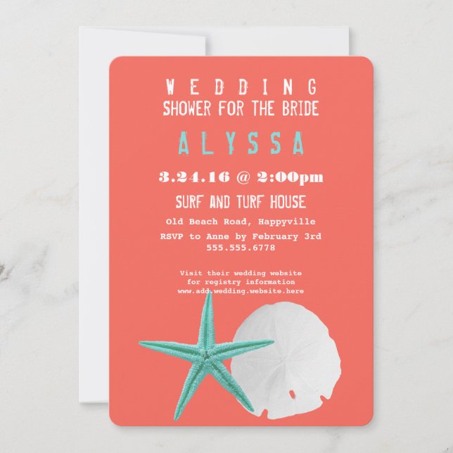 Big Starfish Sand Dollar Orange Bridal Shower Invitation (Front)