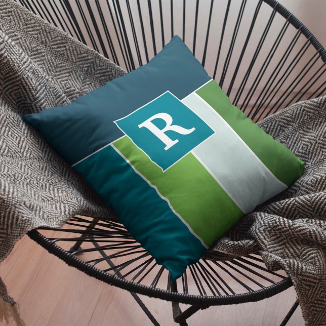 Big Stripes in blue and green with Monogram Cushion (Creator Uploaded)