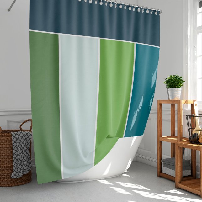 Big Stripes in blue and green with Monogram Shower Curtain (Creator Uploaded)